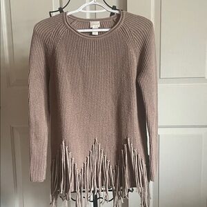 Chico's Taupe Fringe Hem Sweater